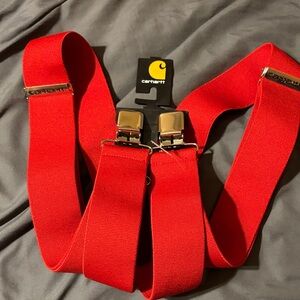 Carhartt Red Elastic Work Suspenders with Metal Clips
